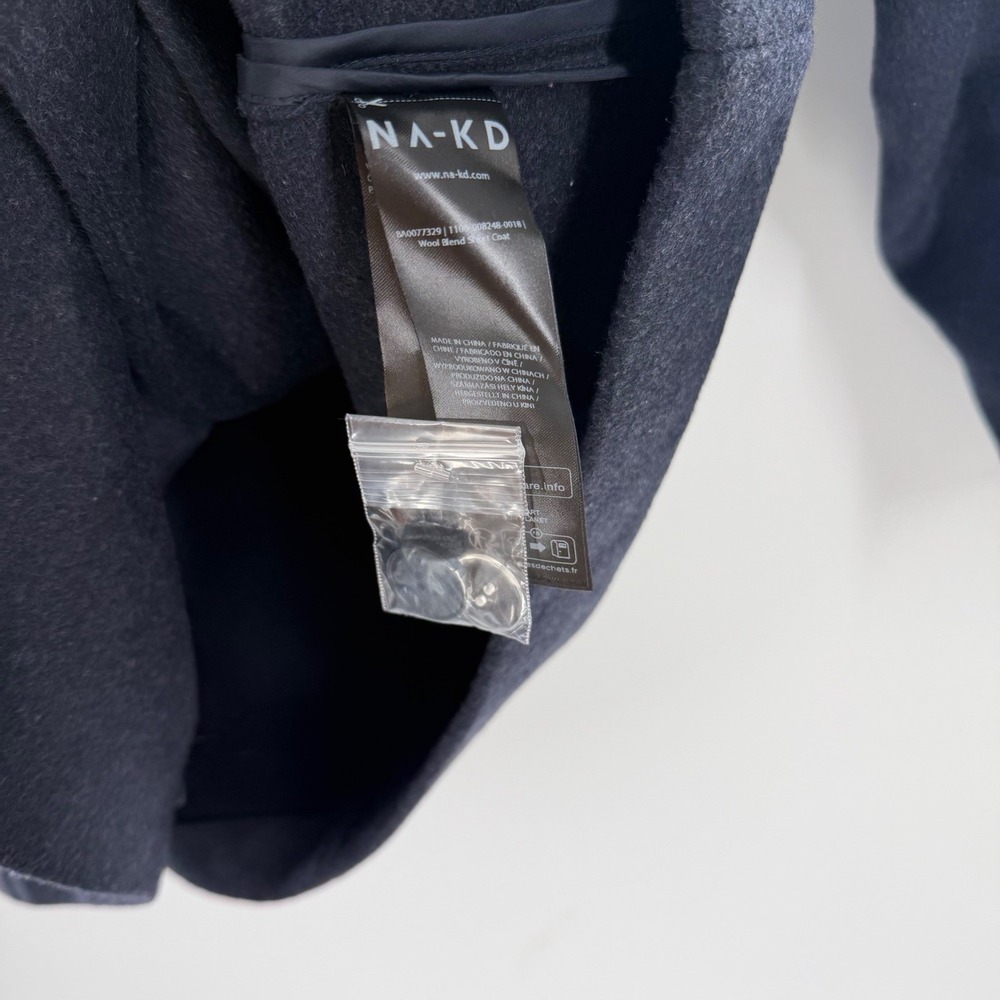NA-KD Wool Blend Short Coat Navy Blue Double‎ Breasted Shawl Collar EU 36 NEW - Picture 9 of 11